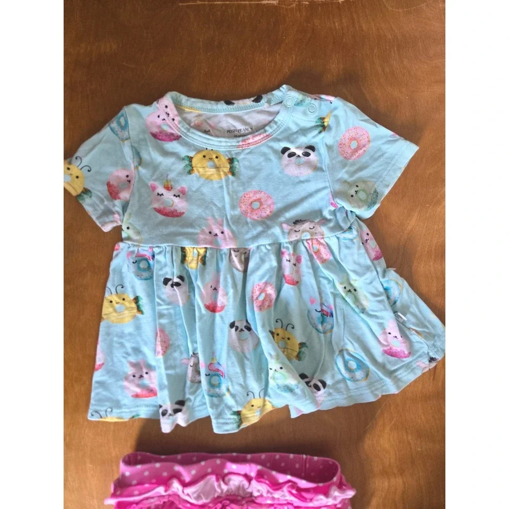 Posh Peanut Baby Girls Animal Donut Peplum Top and Ruffle Bloomer Set 12-18M